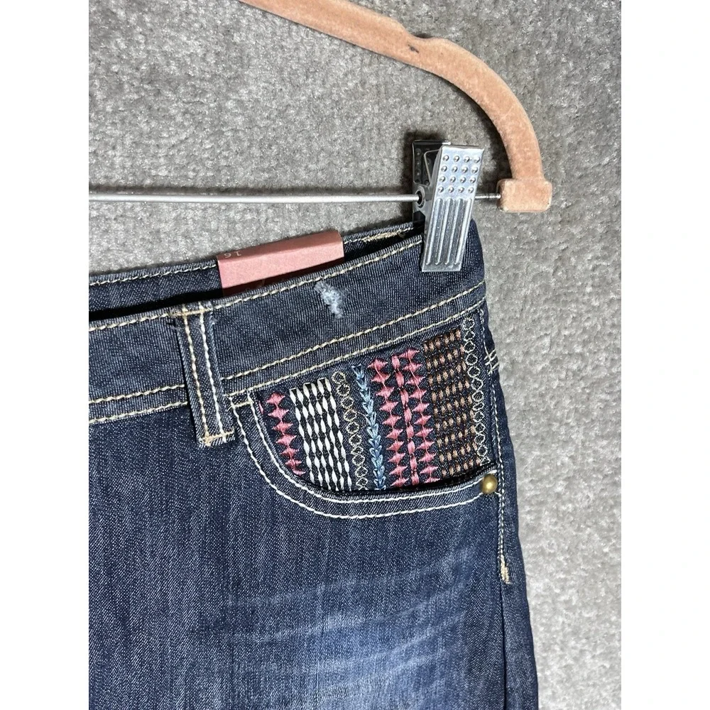Mudd Mini Denim Jean Skirt Girls Size 16 Blue Tribal Embroidery Pockets New